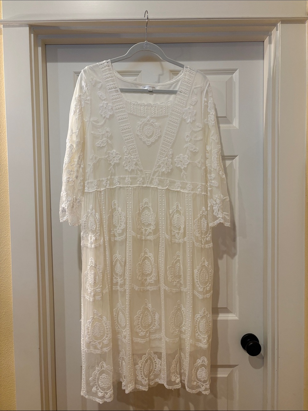 DownEast Cream Lace Midi Dress with Embroidered Detail